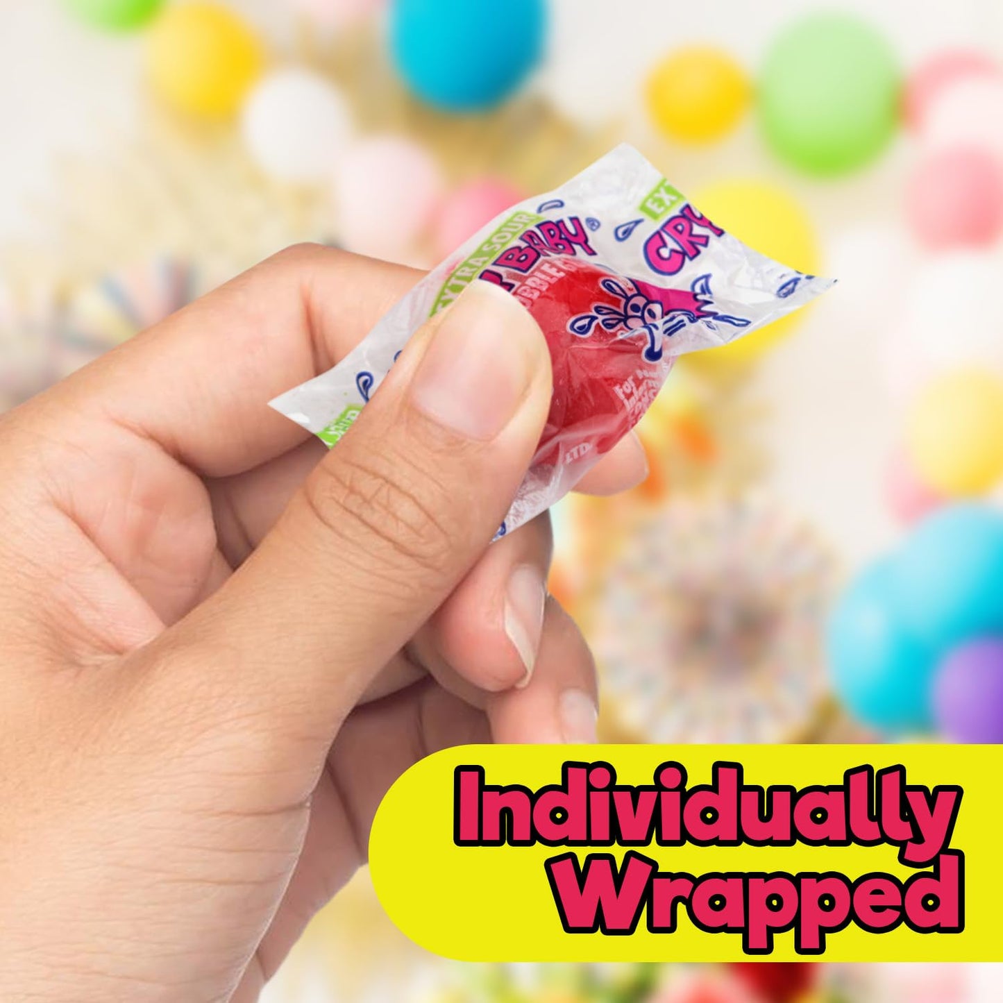 Cry Baby Extra Sour Bubble Gum, 12 OZ Bag of Individually Wrapped Gumballs 5 Mouth Puckering Flavors: Lemon, Cherry, Berry, Orange, and Apple, Perfect