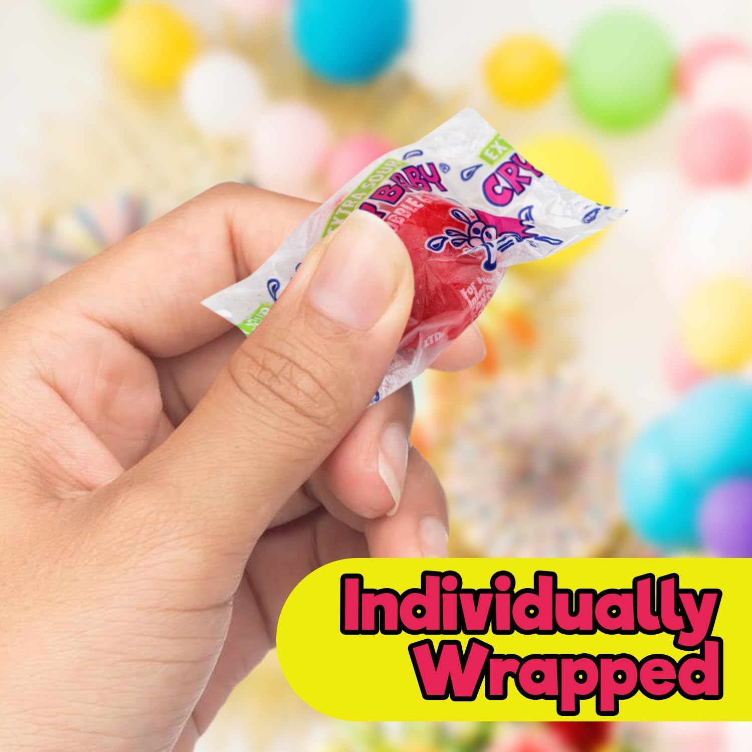 Cry Baby Extra Sour Bubble Gum, 12 OZ Bag of Individually Wrapped Gumballs 5 Mouth Puckering Flavors: Lemon, Cherry, Berry, Orange, and Apple, Perfect