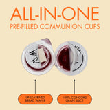 The Miracle Meal Pre Packaged Gluten Free Communion PLUS Cups | Box of 100 with Juice and Gluten Free Wafer