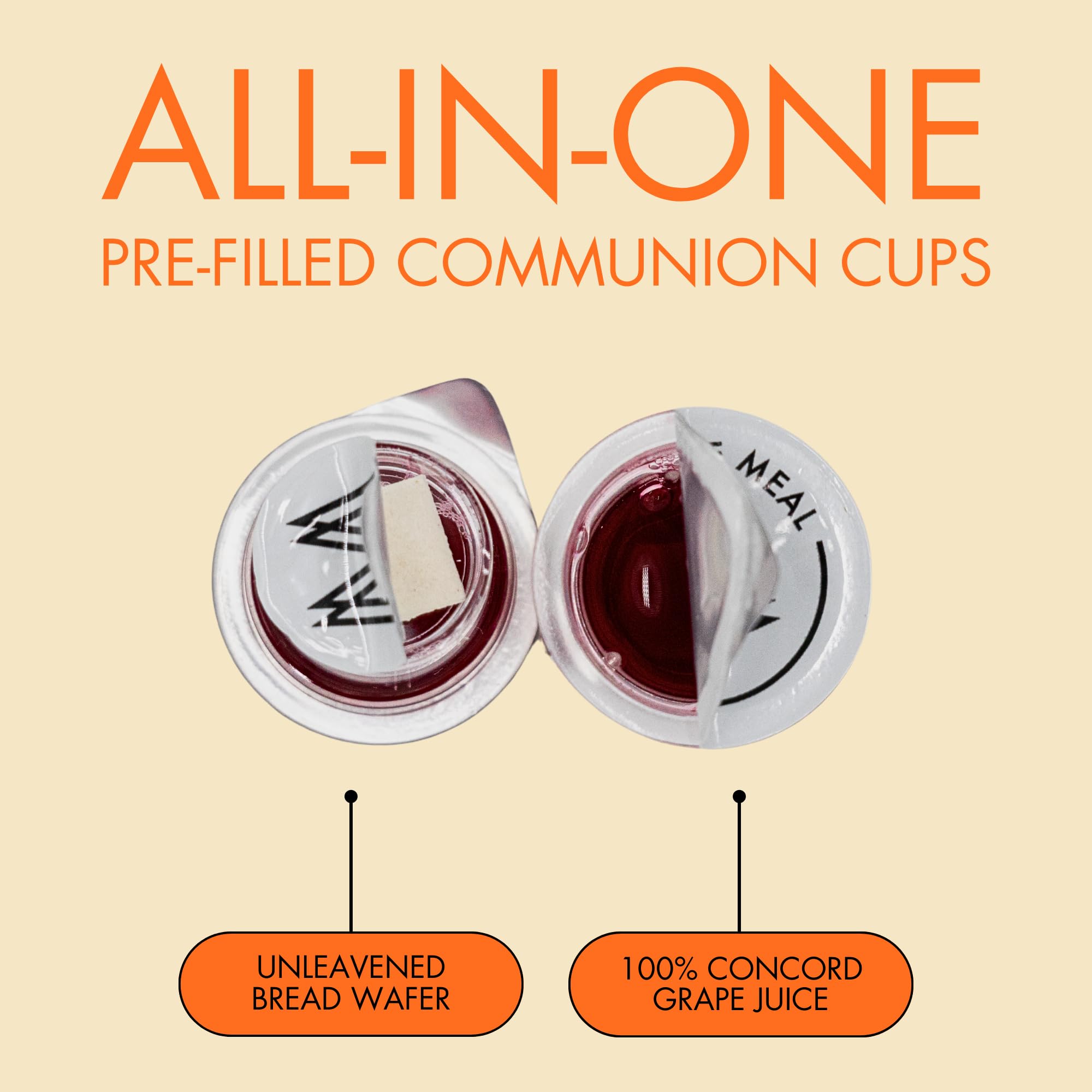 The Miracle Meal Pre Packaged Gluten Free Communion PLUS Cups | Box of 100 with Juice and Gluten Free Wafer