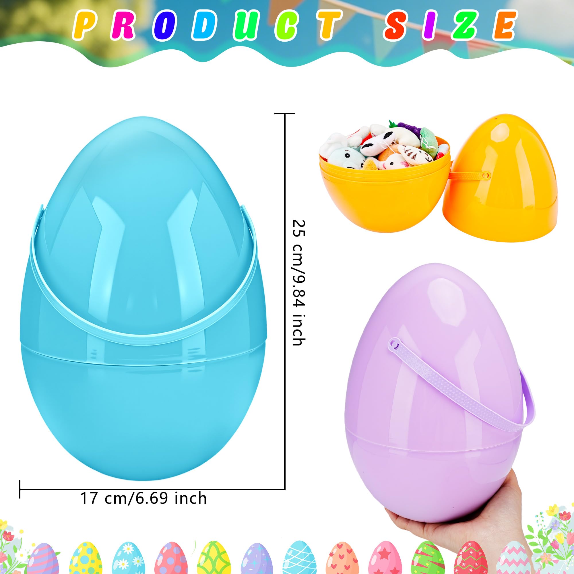 Barblog 10 Inch Giant Macaron Plastic Easter Eggs 6 pcs/ 12 pcs Large Plastic Easter Eggs With Handle Jumbo Empty Fillable Eggs for Easter Egg Hunt
