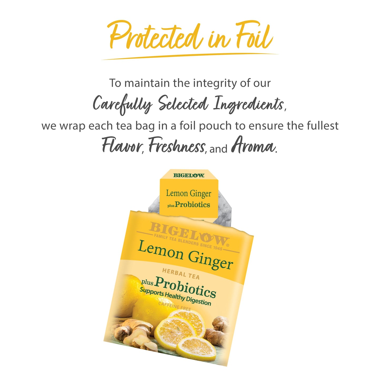 Bigelow Tea Lemon Ginger plus Probiotics Herbal Tea, Caffeine Free Tea, 18 Total Tea Bags (Pack of 1)