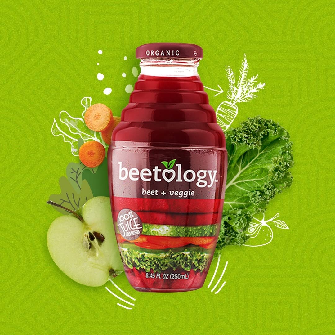 Beetology Organic Beet and Veggie Juice 8.45oz (6 Pack) | 100% Cold Pressed | Heart Healthy | Nutrient Packed Vegetable Juice | Vibrant Flavor