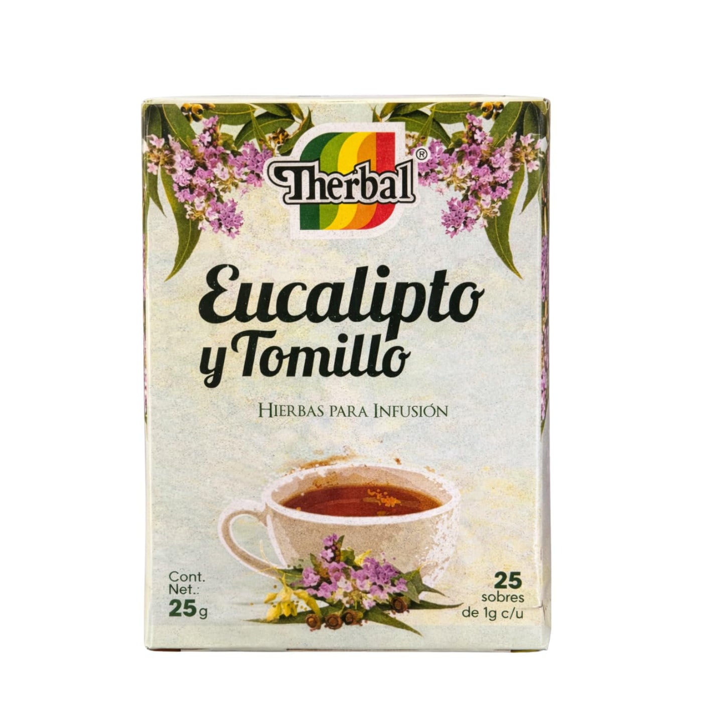 Té de Eucalipto & Tomillo (Eucalyptus & Thyme Tea) - 25 Tea Bags - 100% Natural, Vegan - Premium Therbal Brand