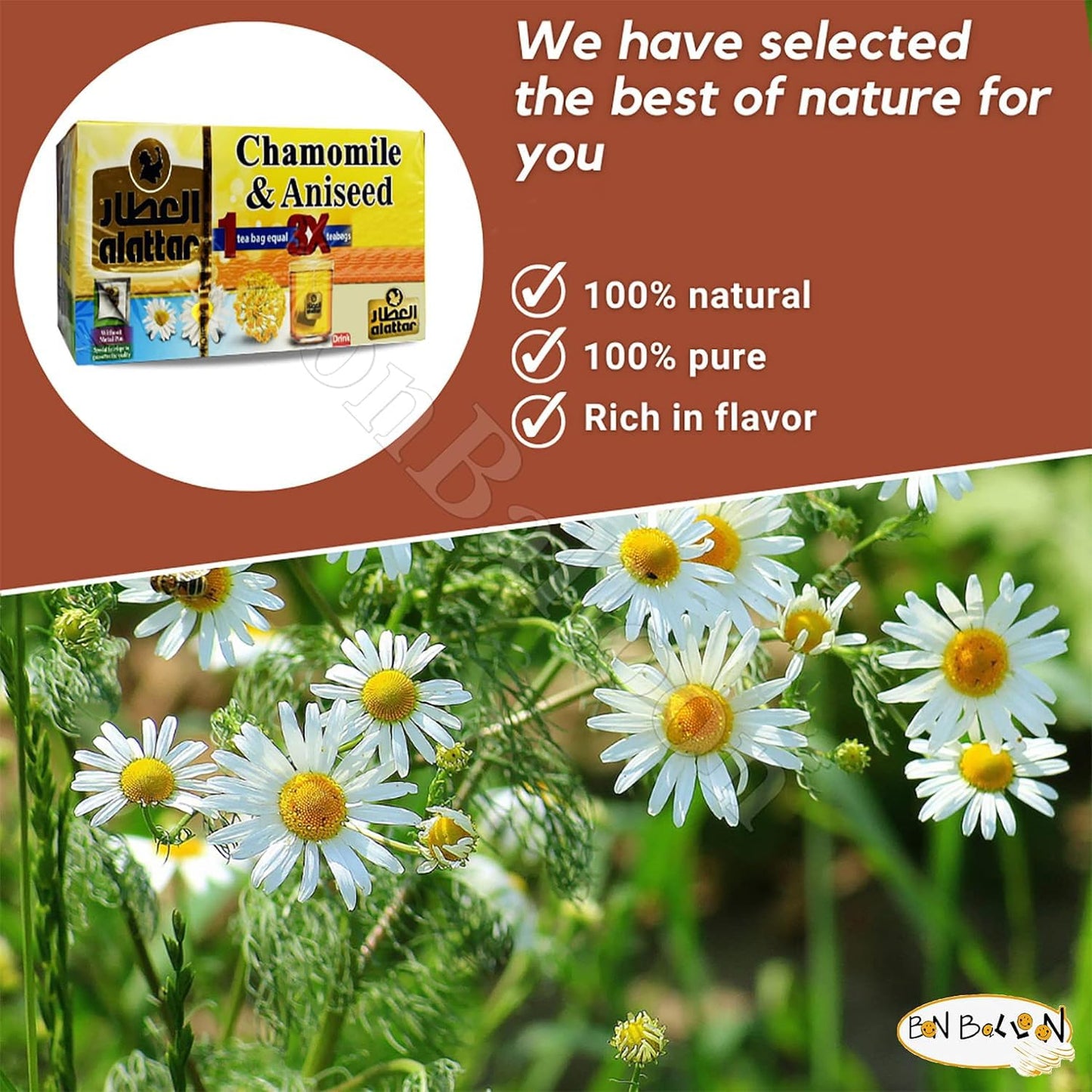 Egyptian Dried Premium AlAttar Chamomile & Anise Tea (20 Tea Bags Chamomilla Anis Aniseed) Al Attar Herbal Herb Herbs Natural Oriental Arabic Non Gmo
