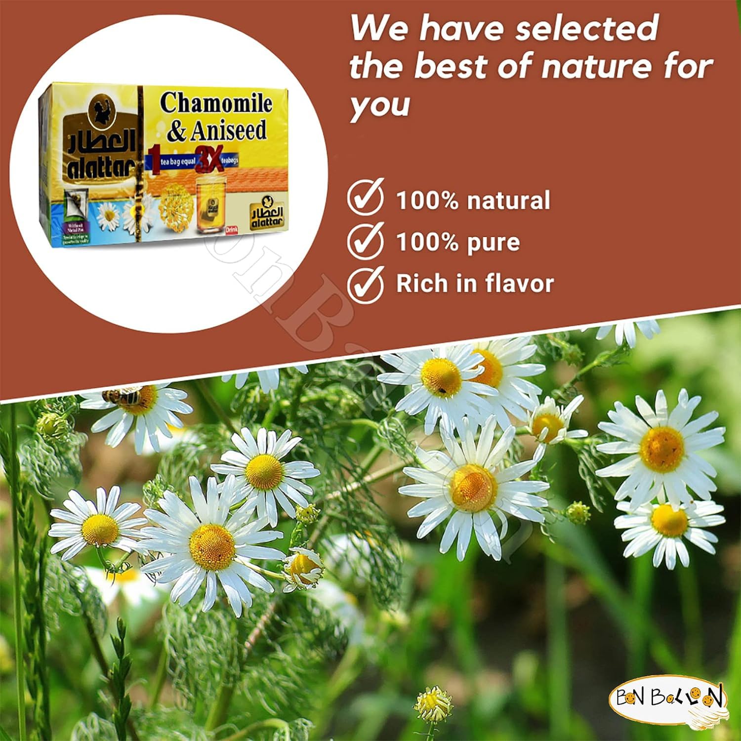 Egyptian Dried Premium AlAttar Chamomile & Anise Tea (20 Tea Bags Chamomilla Anis Aniseed) Al Attar Herbal Herb Herbs Natural Oriental Arabic Non Gmo