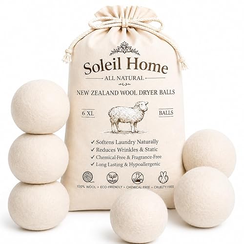 Wool Dryer Balls XL 6-Pack - 100% New Zealand Wool Laundry Balls - Natural Fabric Softener Alternative to Dryer Sheets - Reduces Static, Wrinkles