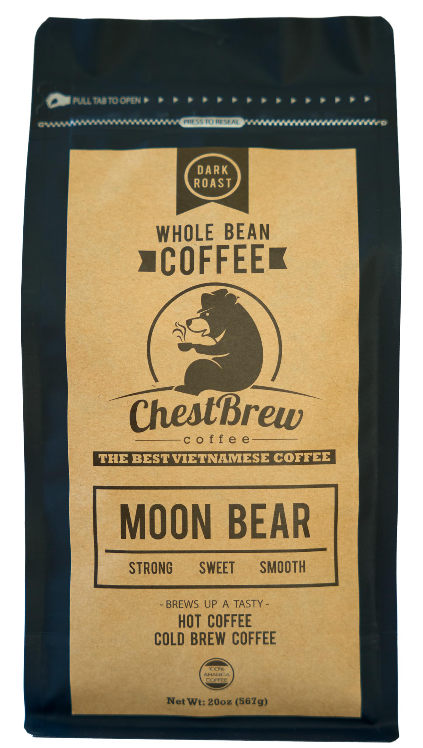 ChestBrew Moon Bear - Strong Smooth Vietnamese Whole Bean Coffee, 20 oz