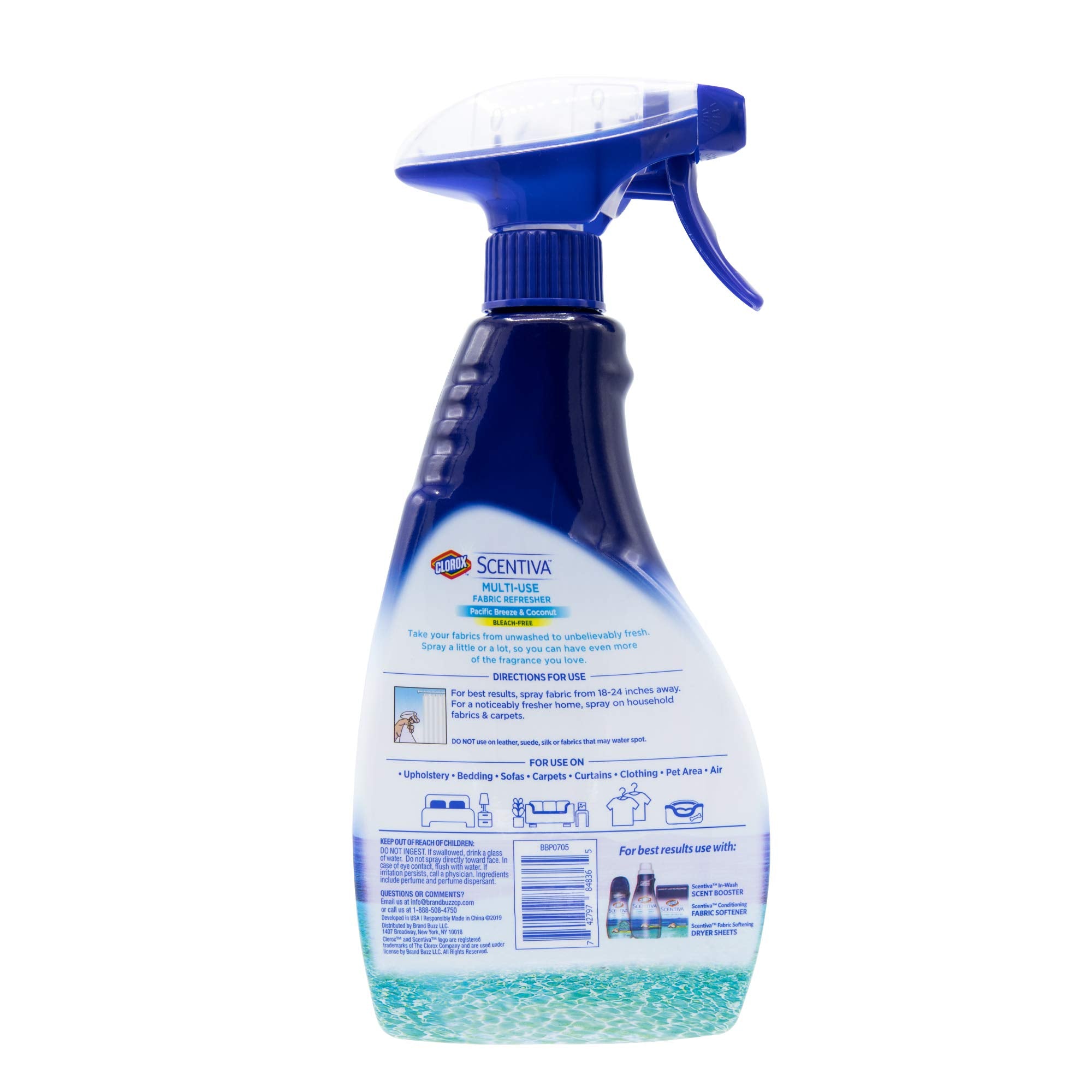 Clorox Scentiva Fabric Refresher Spray, Pacific Breeze and Coconut Scent for Household Fabrics, Odor Refresher for Upholstery, Curtains, Bedding