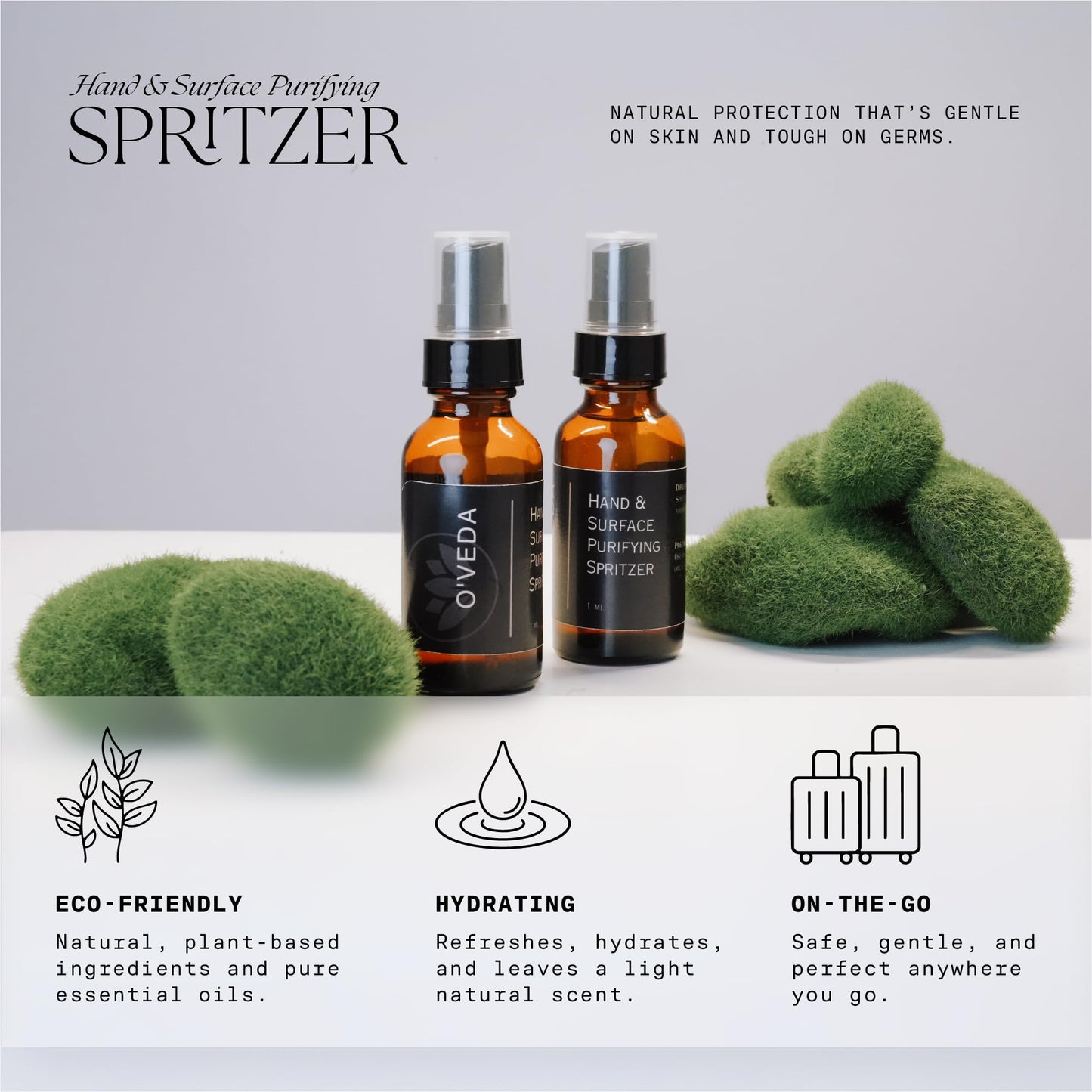 O'VEDA Starter Kit - Multi-Purpose Cleaning Bundle with 1 Concentrate & 1 Spritzer Refill Bottle (30ml each), 16oz Spray Bottle & Cleaning Cloth