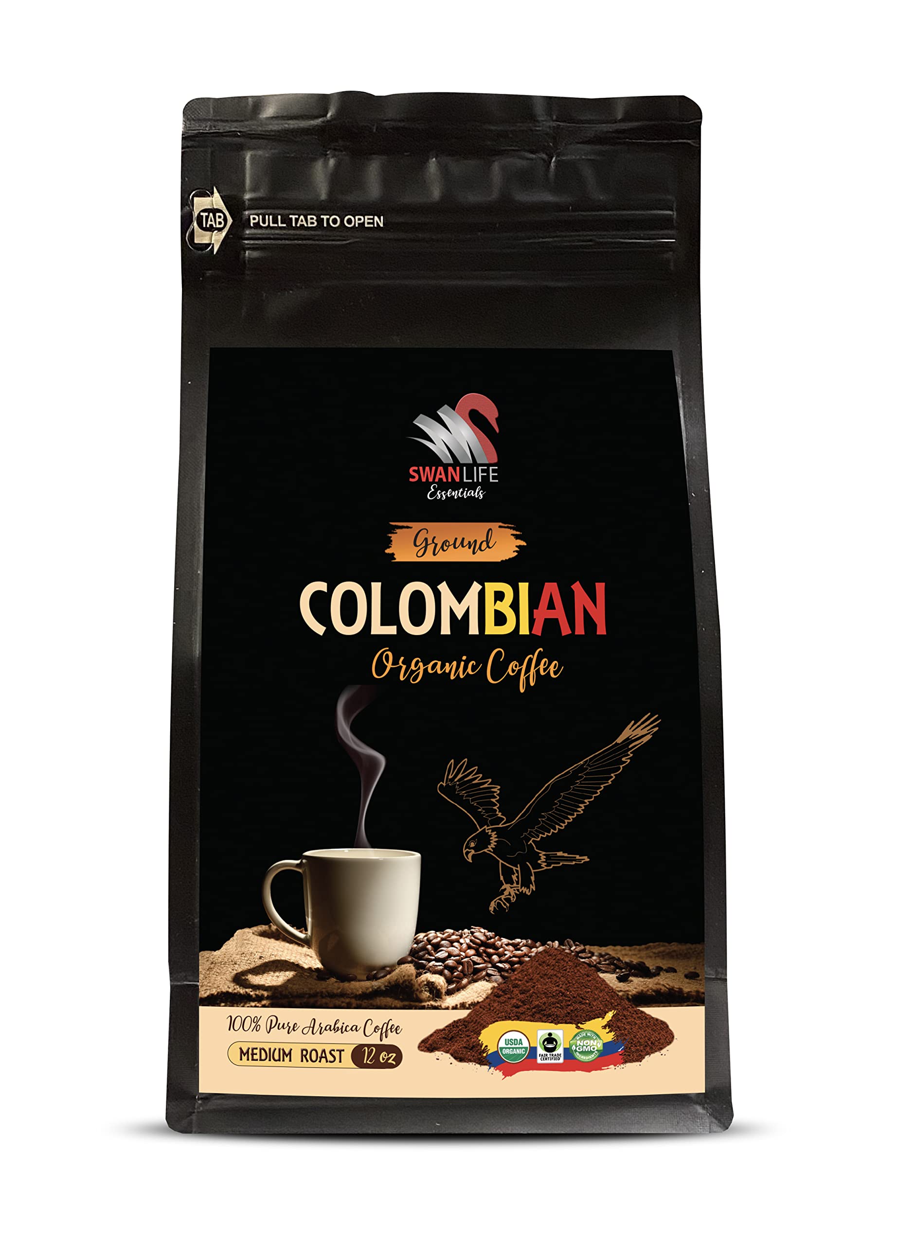 ground coffee colombian - COLOMBIAN GROUND COFFEE ORGANIC, 100% arabica, medium roast, high acidity, fair trade - arabica coffee medium roast, 1 Bag