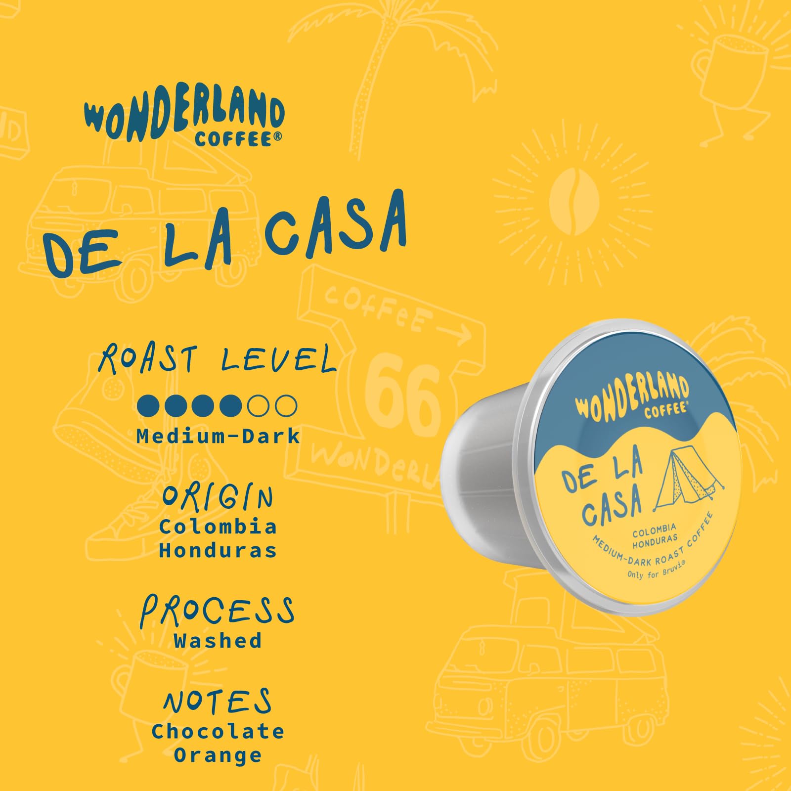 Wonderland Coffee | De La Casa Coffee B-Pods | Only Compatible with Bruvi Single-Serve Coffee Brewer | Includes 60 Pods