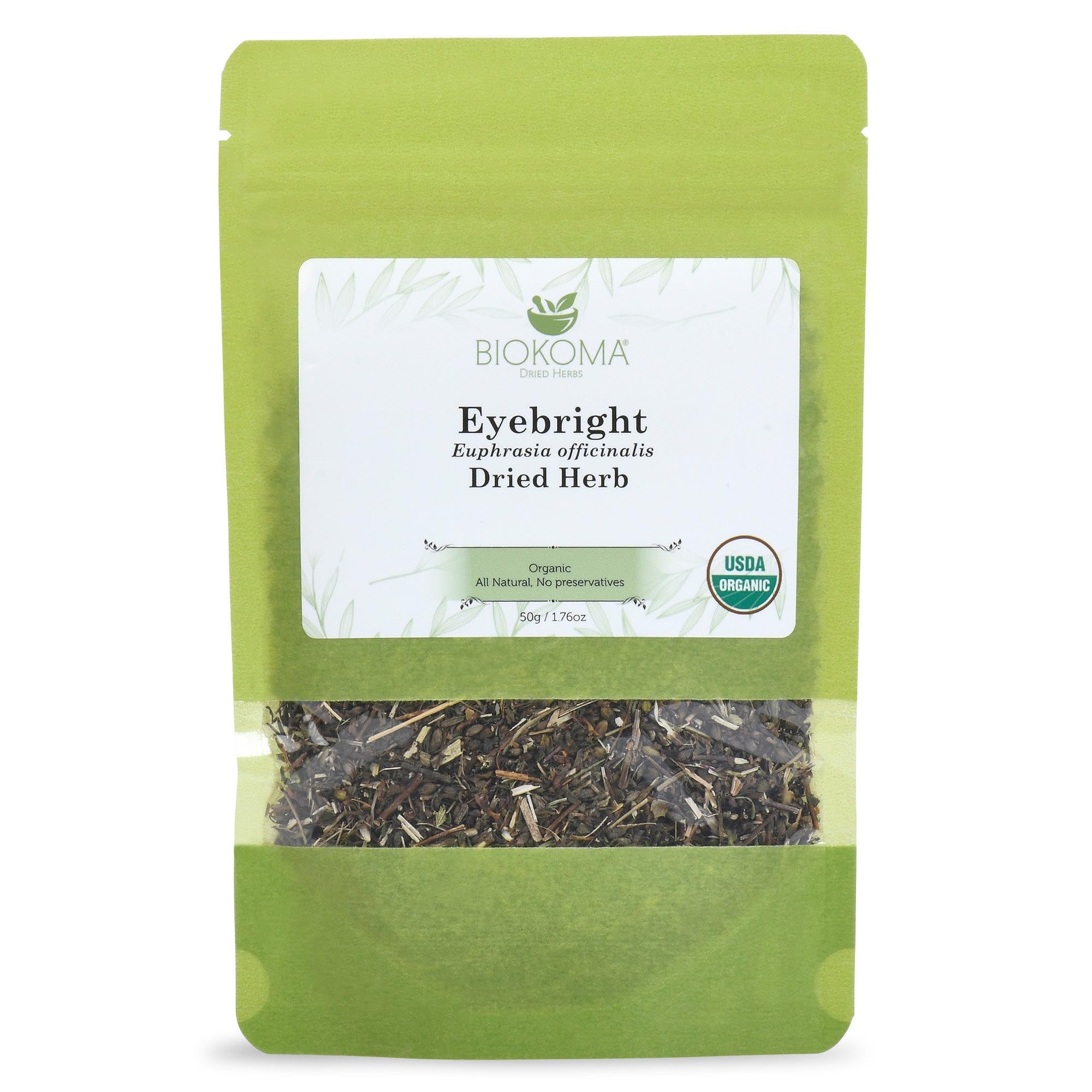 Biokoma Organic Eyebright Dried Herb 1.76oz Euphrasia Officinalis Loose Herbal Tea USDA Organic Herbal Tea - Resealable Moisture Proof Pouch, No