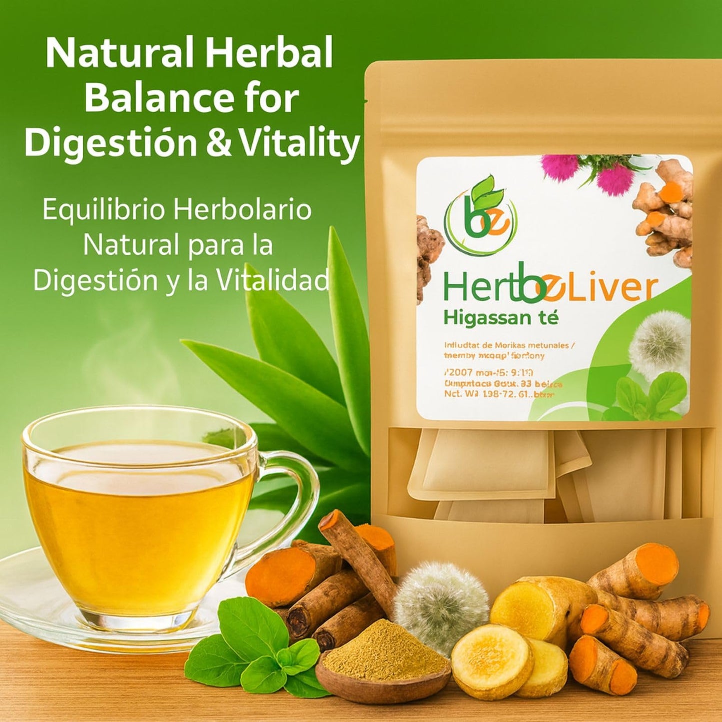 Cardo mariano, curcuma, diente de leon, boldo & cuachalalate TE (Milk thistle, turmeric, dandelion, boldo & cuachalalate) 24 Tea Bags, 100% natural