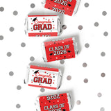 DISTINCTIVS Class of 2026 Graduation Mini Candy Bar Wrappers - Party Favor Stickers for Miniature Chocolate Bars - 42 Count (Red)