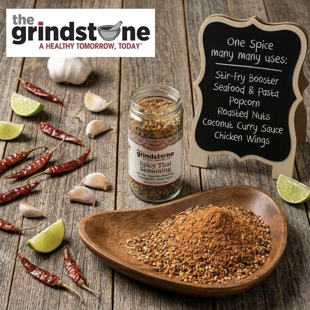 Stir Fry, Spicy Thai Seasoning, Salt Free Spice blend, Suited for all Vegetables, Meat, Stir Fry, Popcorn, Noodles, 2.5 oz Glass Bottle with Sifter