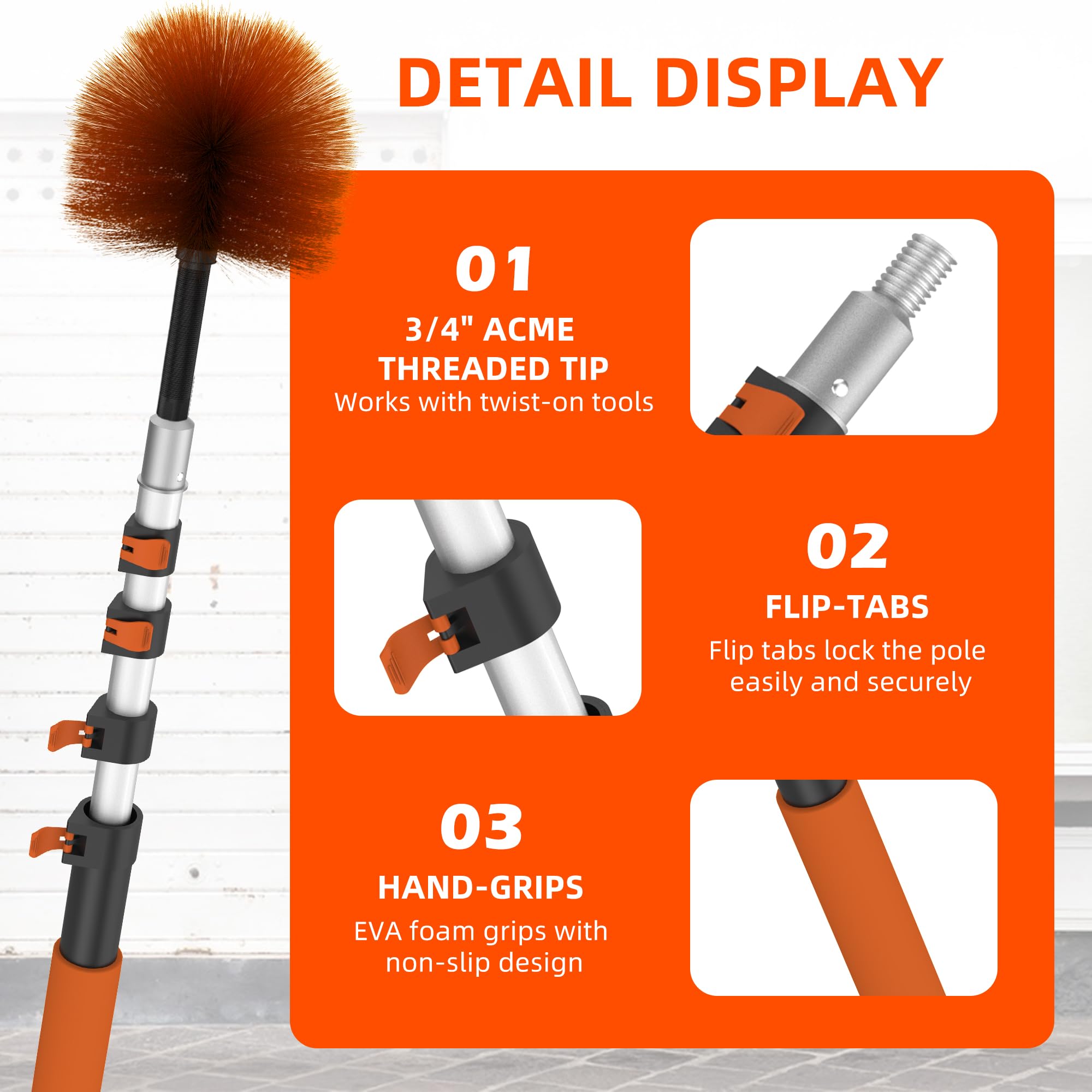 26 FT Cobweb Duster with Extension Pole, Cobweb Duster with 5-20FT Telescoping Extension Pole, Cleans Spider Webs, Washable & Reusable for High