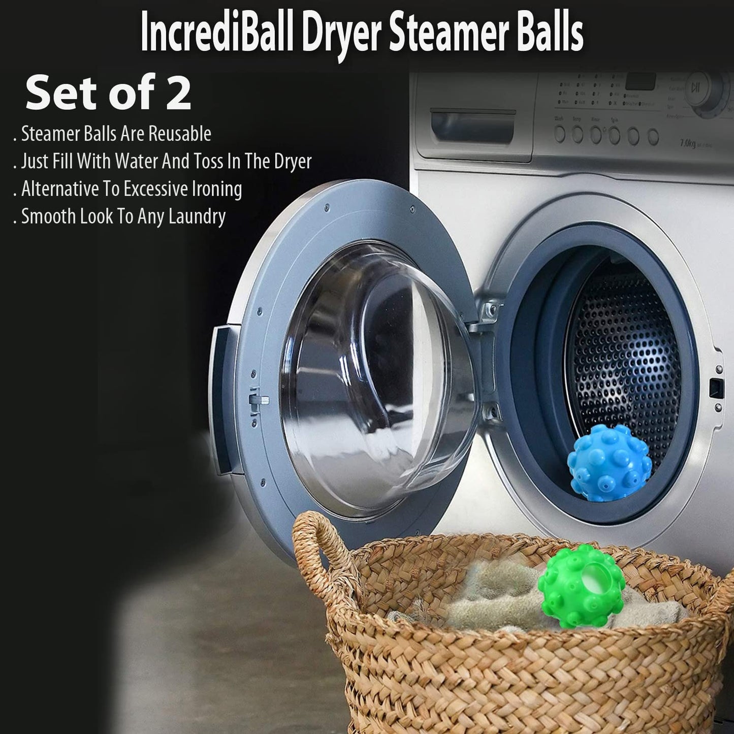 Incrediball - Dryer Steamer Balls Releases Steam to Create A Smooth Look to Any Laundry and Soften Clothes Set of Two
