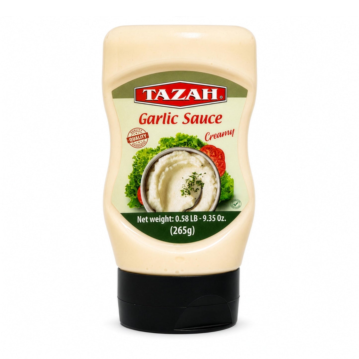 Tazah Lebanese Garlic Sauce 9.34 Fl Oz Squeezable Bottle Authentic Middle Eastern Creamy Garlic Dressing Great for Shawarma Falafel & More (??? Toum)