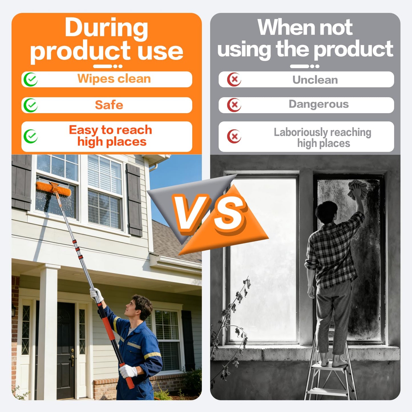 20FT High Reach Duster Cleaning Kit with 3-12 FTExtension Pole, High Ceiling Fan Cleaner Duster Tool for Fan Blades, Extendable Reusable Cobweb