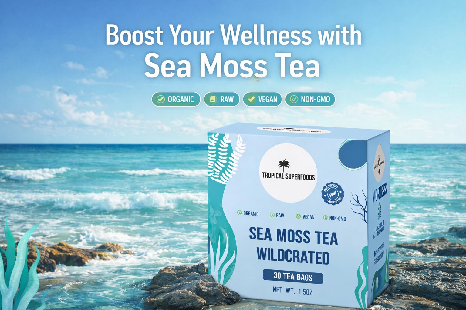 Sea Moss Tea, Pure Wildcrafted Organic Sea Moss Tea 92 Minerals - 30 Sea Moss Tea Bags