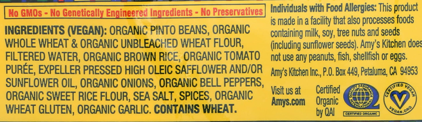 Amy's, Burrito Bean Rice, 6 Ounce