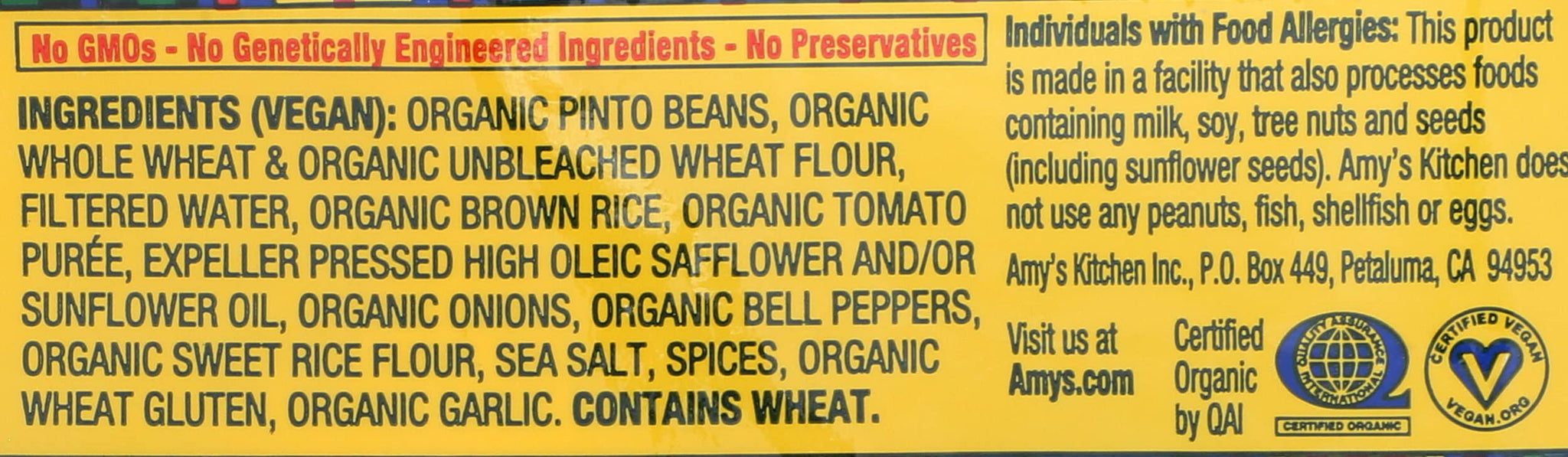 Amy's, Burrito Bean Rice, 6 Ounce