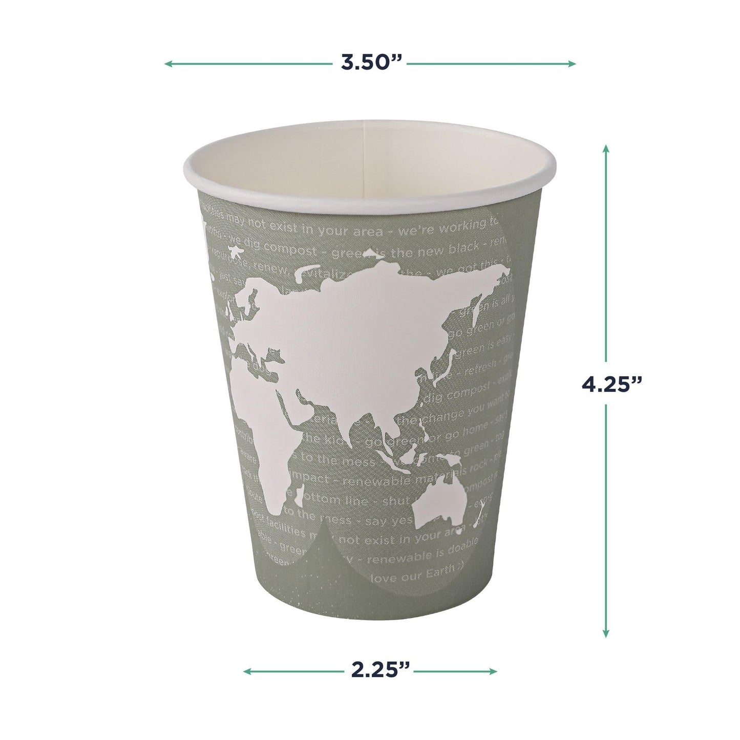 ECO PRODUCTS Compostable Disposable World Art 12oz Large Coffee Cups, Case of 1000, Renewable Hot Paper Cup, Plant Based PLA Lining, Color Coded