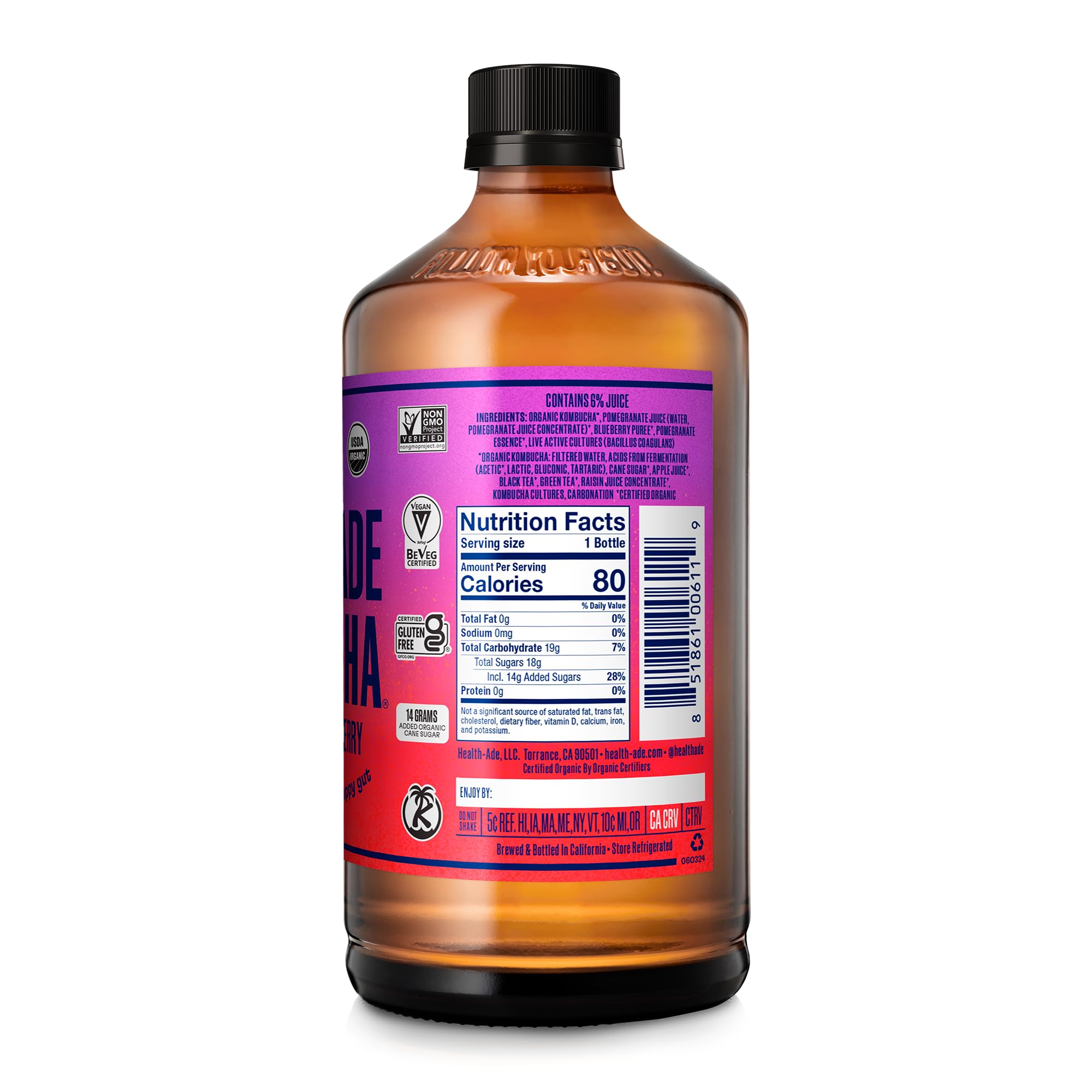 Health-Ade Kombucha Tea Organic Drink, Fermented Tea with Living Probiotics, Detoxifying Acids, Supports Gut Health, Non-GMO, Vegan, Gluten Free, 12