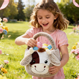 Easter Basket, Cute Cow Plush Baskets, Easter Egg Hunt Buckets, Easter Decorations Indoor Outdoor, Cute Easter Gifts for Kids, Adults, Teens