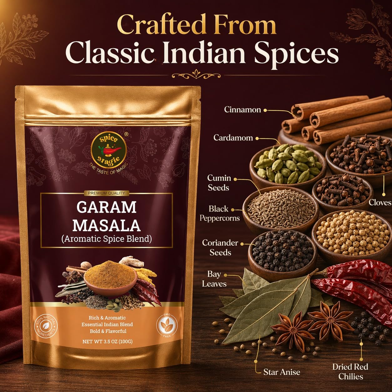 Spice Magic Garam Masala Powder 3.5 oz (100 g) | Premium Indian Spice Blend | All-Natural, Salt-Free, Vegan & Non-GMO