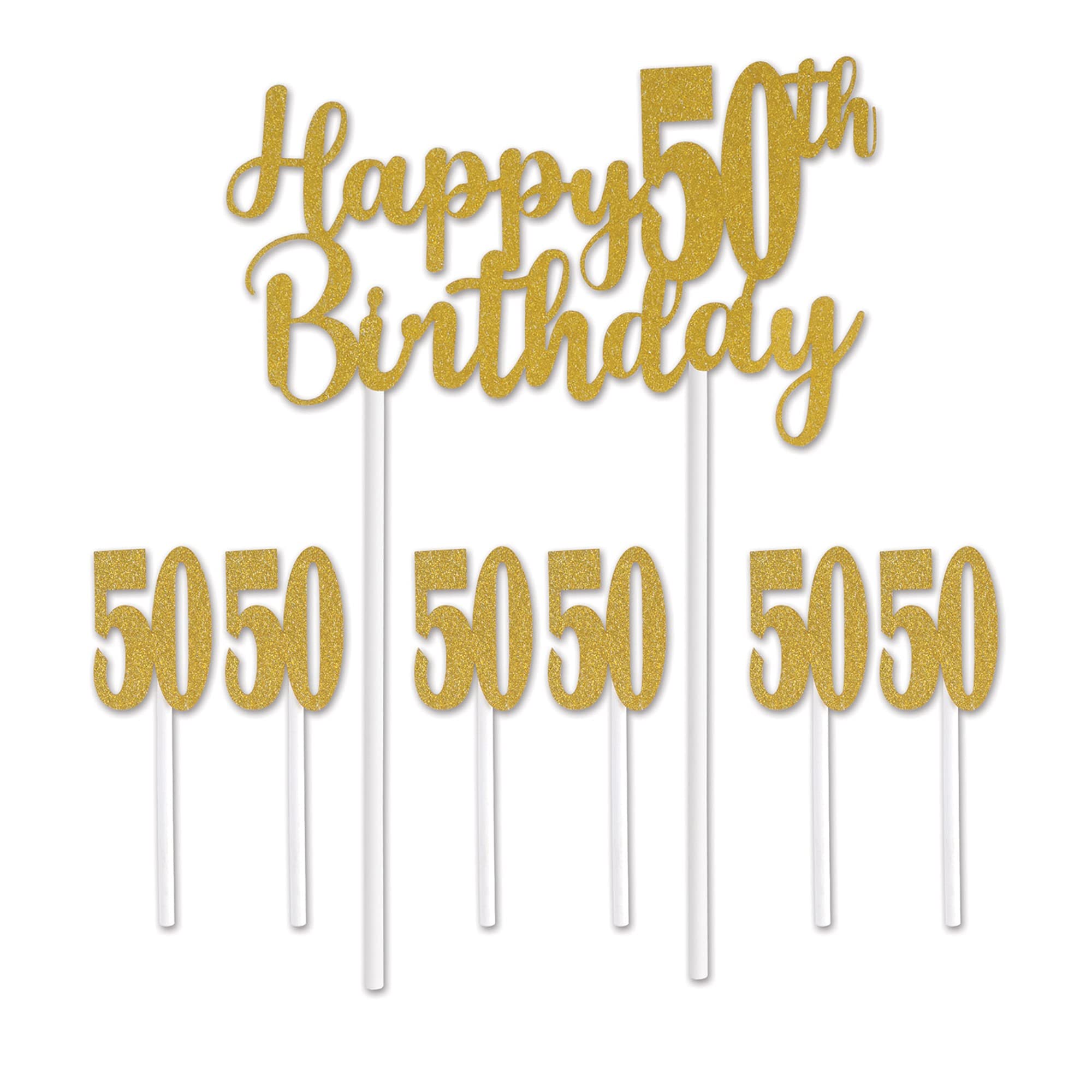 Gold Glitter 50th Birthday Cake Topper - 1 Pc