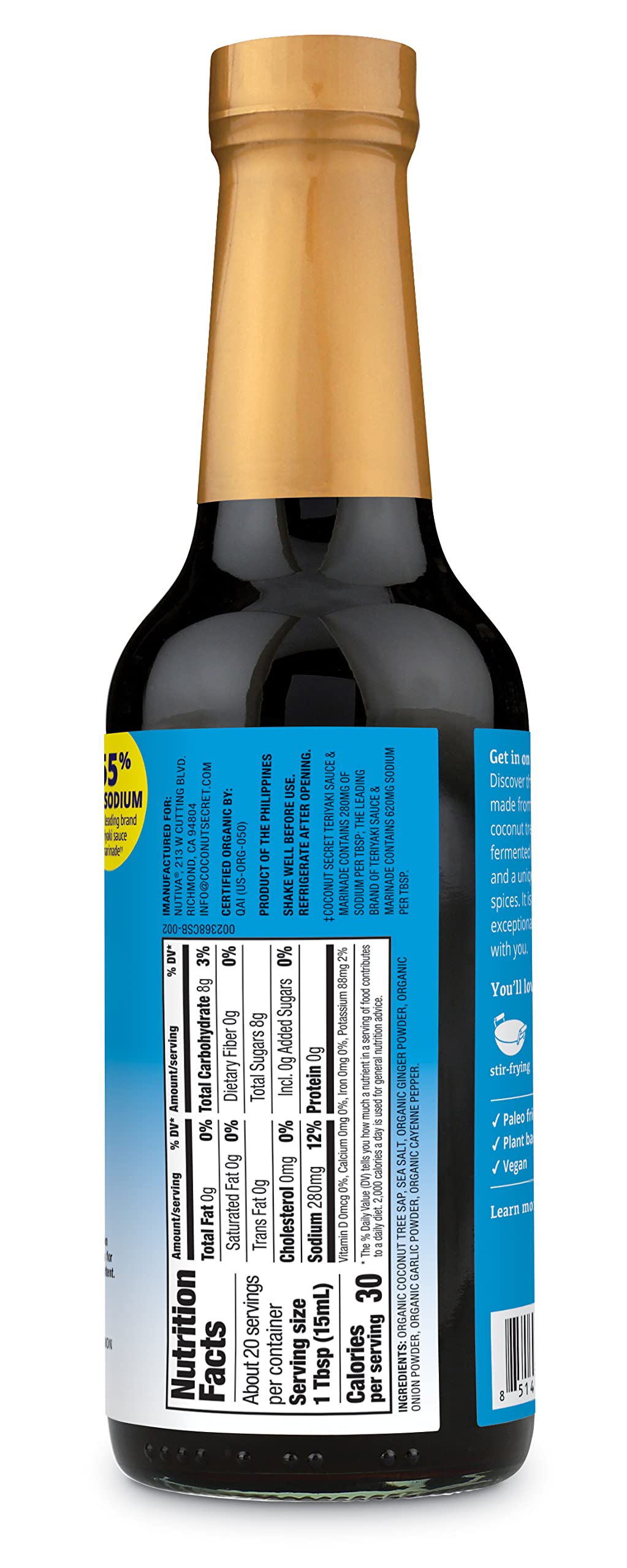 Coconut Secret Coconut Aminos Teriyaki Sauce - 10 fl oz - Low Sodium Soy-Free Teriyaki Alternative, Low Glycemic - Organic, Vegan, Non-GMO