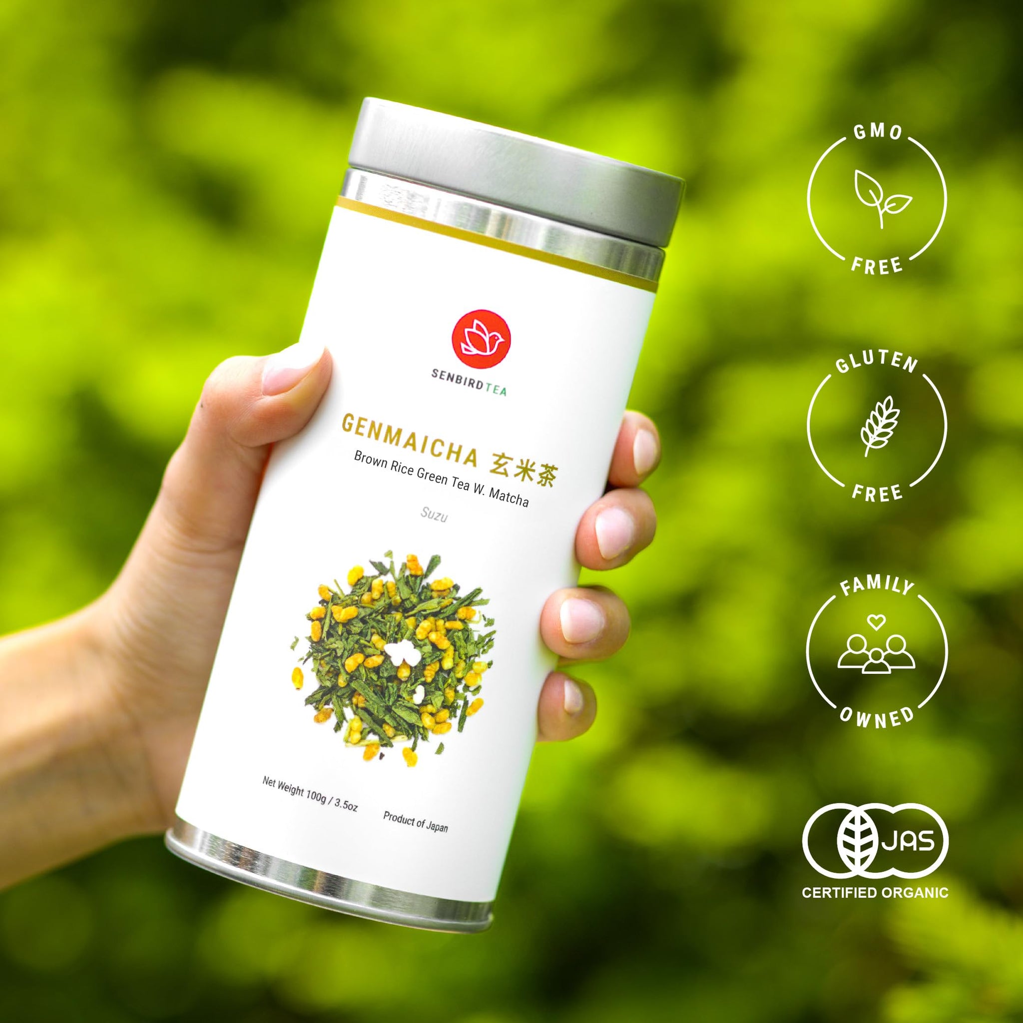 Senbird Premium Genmaicha With Matcha - Japanese Brown Rice Green Tea With Matcha - From Kyoto, Japan - Loose Leaf Tea In Airtight Tea Tin