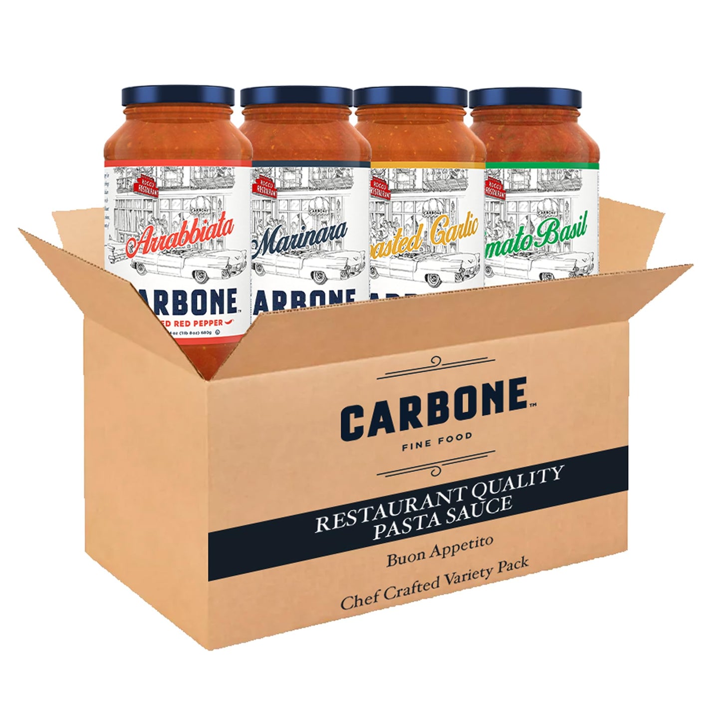 Carbone Roasted Garlic, Marinara, Arrabbiata, Tomato Basil Variety 4 Pack