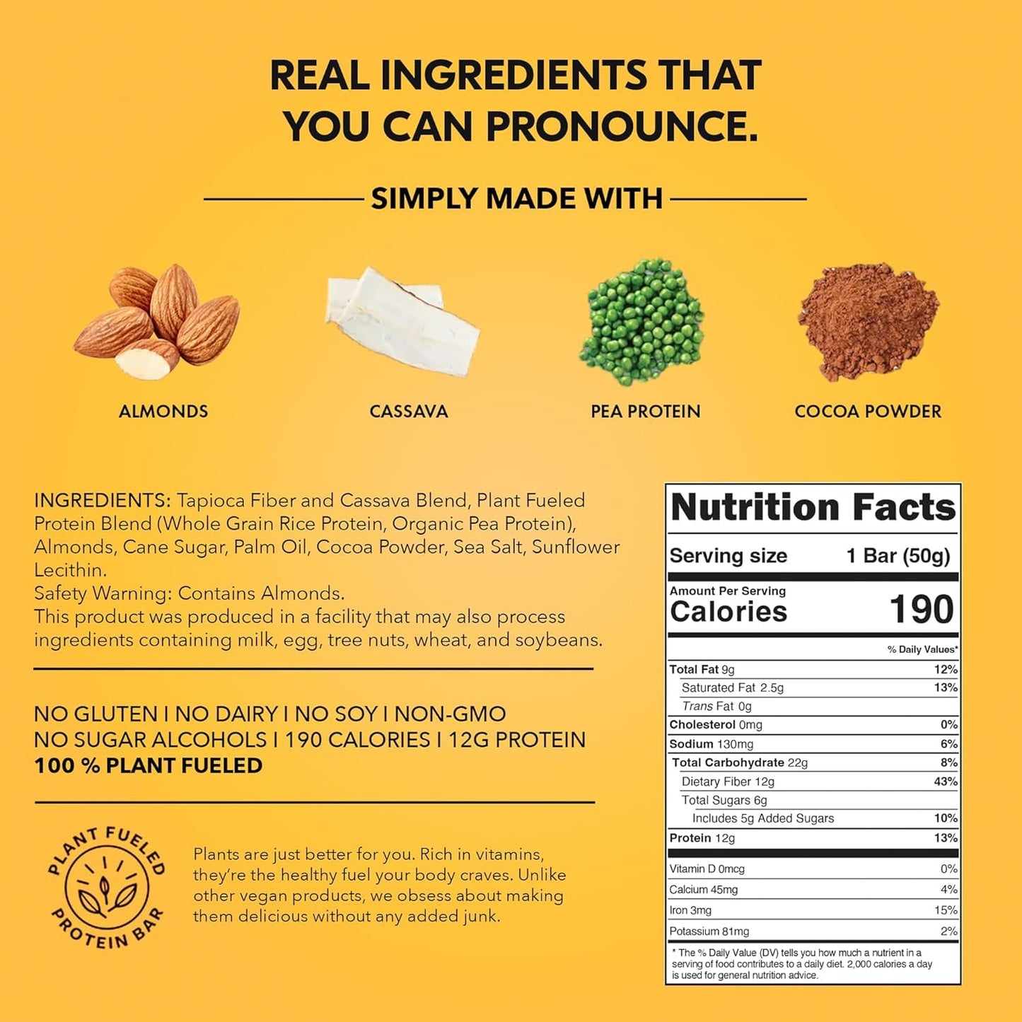 TRUBAR Vegan Protein Bar, Saltylicious Almond Love, Gluten Free, Plant Based, High Fiber, Dairy Free, Low Fat, Non GMO, No Sugar Alcohols, 12G Lean