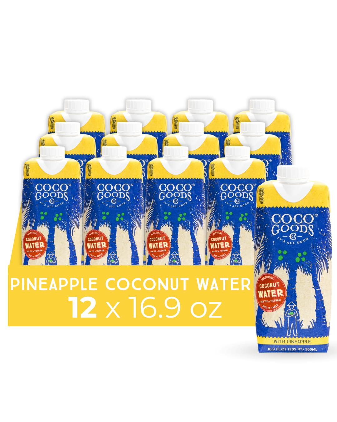 CocoGoods Co Single-Origin Natural Coconut Water with Fresh Pineapple Juice 16.9 fl. oz, 12 pack