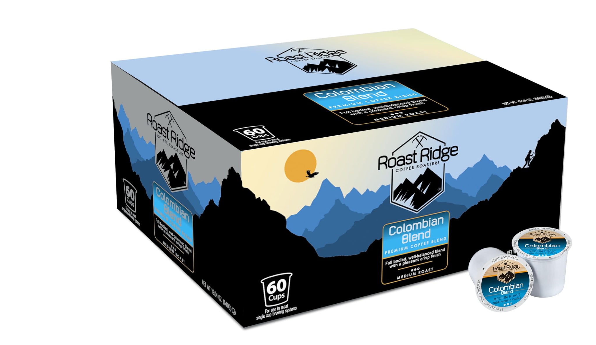 Roast Ridge Single Serve Coffee Pods for Keurig K-Cup Brewers, Colombian Blend, Medium Roast, 60 Count