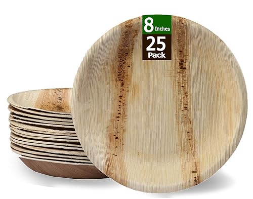 RAJRANG Biodegradable Palm Leaf Plates 8 Inch Round | Eco Friendly Disposable Dinnerware for Weddings, Events, Parties, BBQs | Compostable and Durable