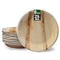RAJRANG Biodegradable Palm Leaf Plates 8 Inch Round | Eco Friendly Disposable Dinnerware for Weddings, Events, Parties, BBQs | Compostable and Durable