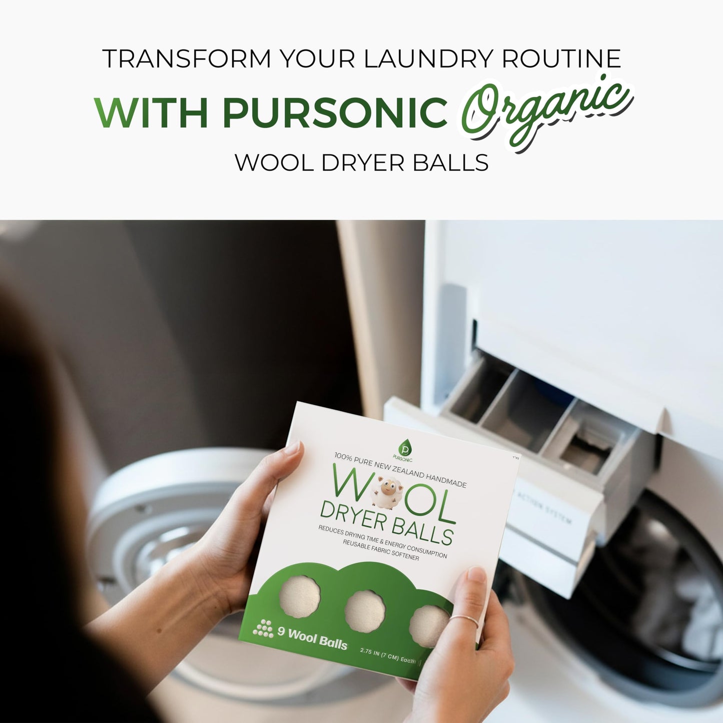 Pursonic XL Laundry Wool Dryer Balls Made with 100% Pure New Zealand Wool - Natural Reusable Fabric Softener Balls for Drying Time & Energy