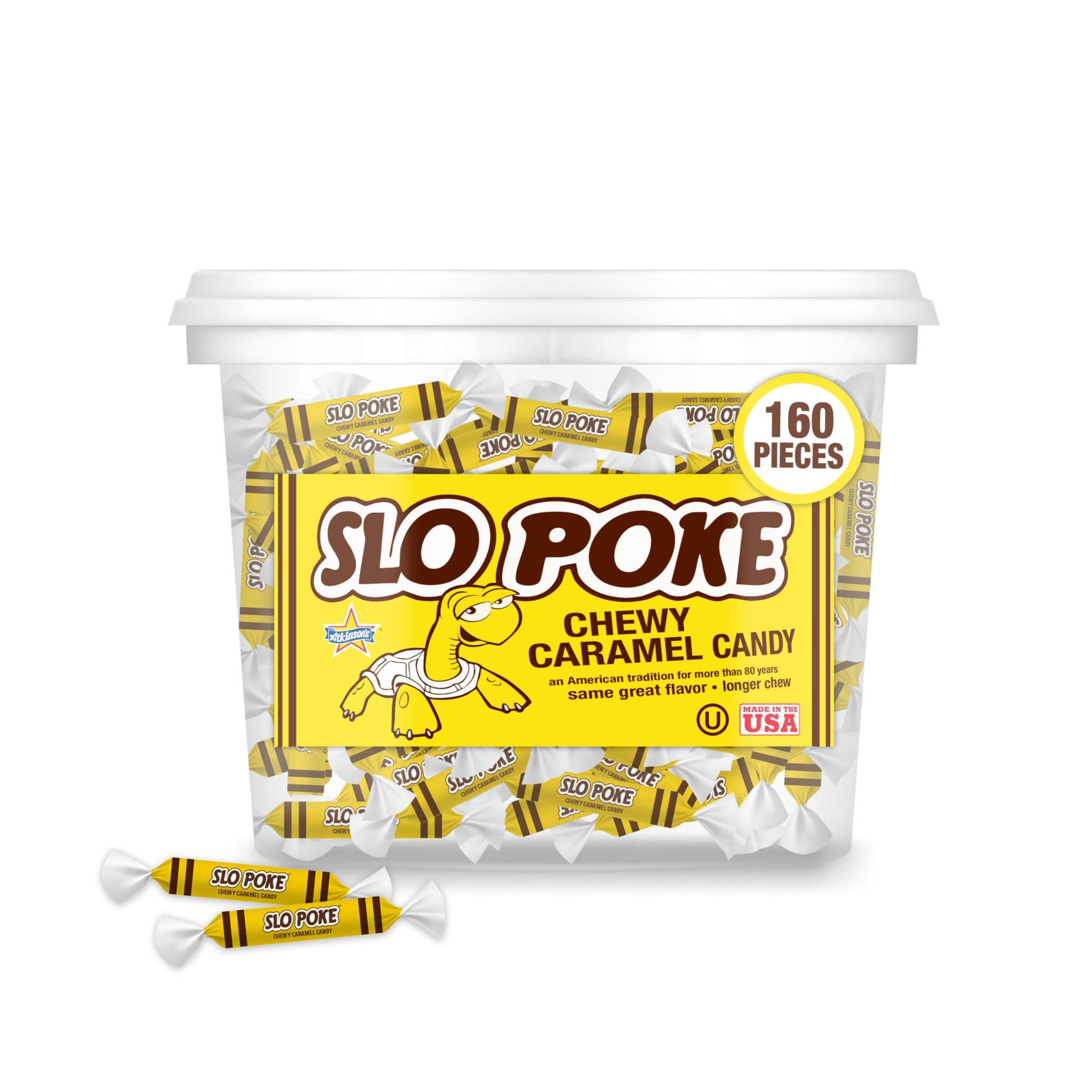 Atkinson's Slo Poke Chewy Caramel Fun Size Candy 0.35oz 130ct Tub