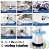Cleanmattix - 8-in 1Multifunctional Electric Cleaning Brush, Wireless, Waterproof Expandable Handle, 3 Speed with Adjustable Handle, 8 Scrub Brush
