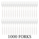 Plasticpro Cutlery Plastic Forks Medium Weight Disposable Silverware (White,1000 Forks)