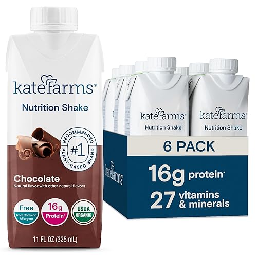 KATE FARMS Organic Nutrition Shake, Strawberry, 16g Protein, 27 Vitamins and Minerals, Meal Replacement Shake, 11 oz (6 Pack)