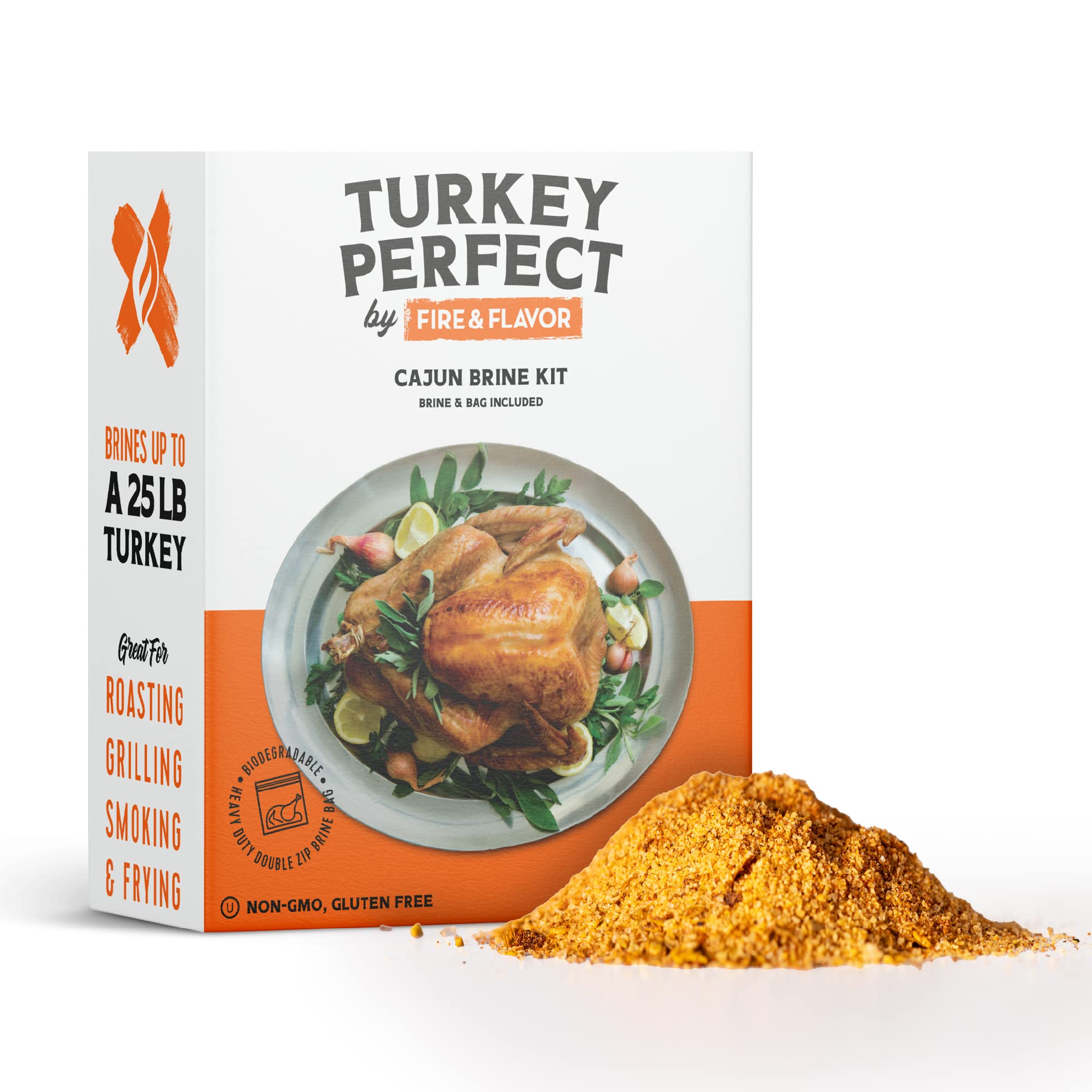 Fire & Flavor Cajun Turkey Brine Kit - Includes Bag and Poultry Seasoning for Roasting, Grilling, Smoking, and Frying Birds Up to 25 lbs