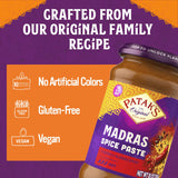 Patak's Madras Spice Paste, Hot Indian Curry with 11 Expertly Blended Spices, No Artificial Colors, Gluten-Free & Vegan, Bold Base for Home Cooking