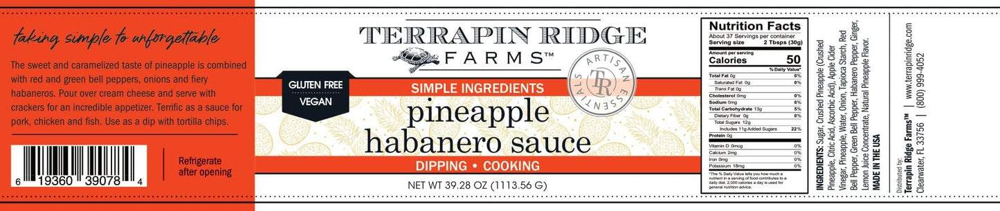 Terrapin Ridge Farms Pineapple Habanero Sauce - Sweet & Fiery Sauce for Dips, Appetizers, and Meats - 1 Quart Jar