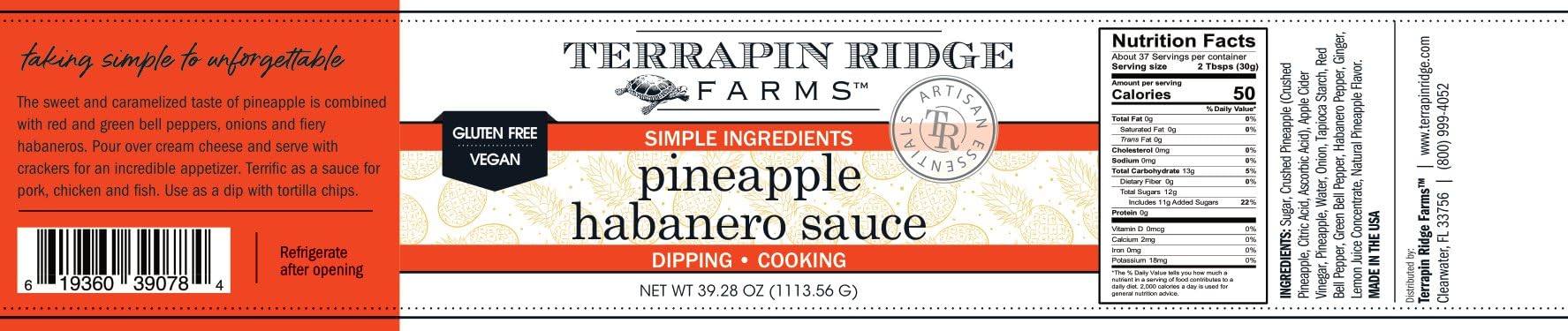 Terrapin Ridge Farms Pineapple Habanero Sauce - Sweet & Fiery Sauce for Dips, Appetizers, and Meats - 1 Quart Jar