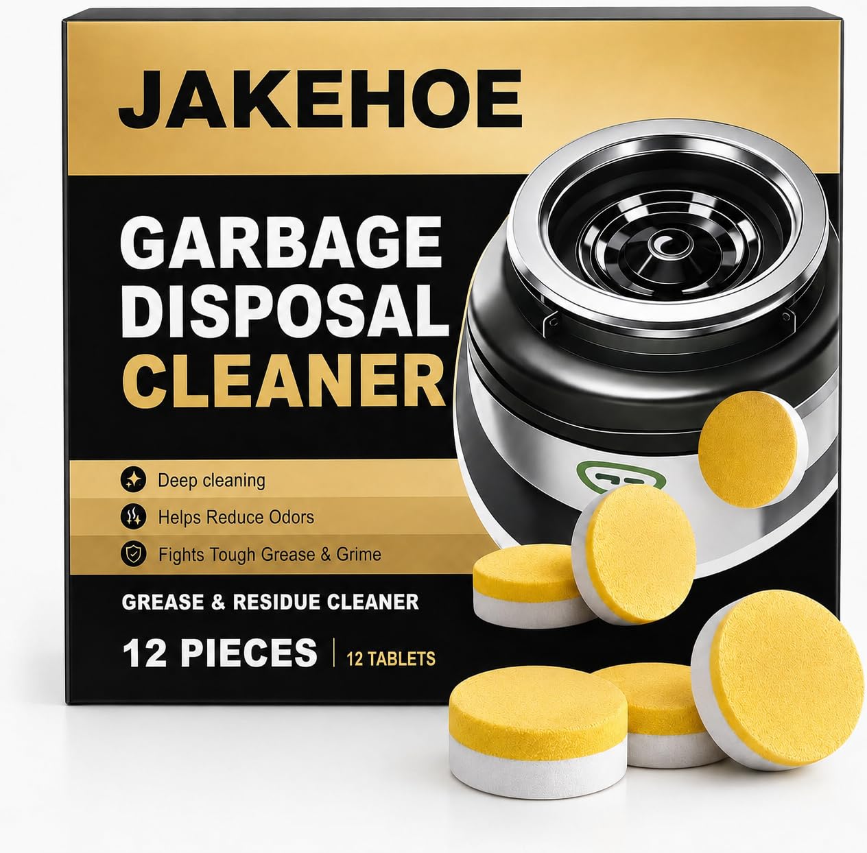 Garbage Disposal Cleaner and Deodorizer Tablets, 12 Pack Foaming Sink Disposal Cleaner, Kitchen Sink Cleaner Tablets for Odor, Grease & Food Residue